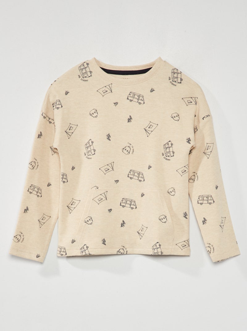 Camiseta de nido de abeja con estampado BEIGE - Kiabi