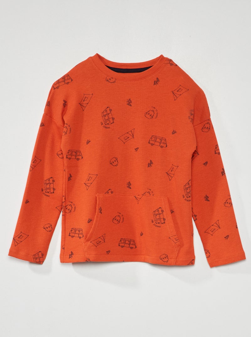 Camiseta de nido de abeja con estampado NARANJA - Kiabi
