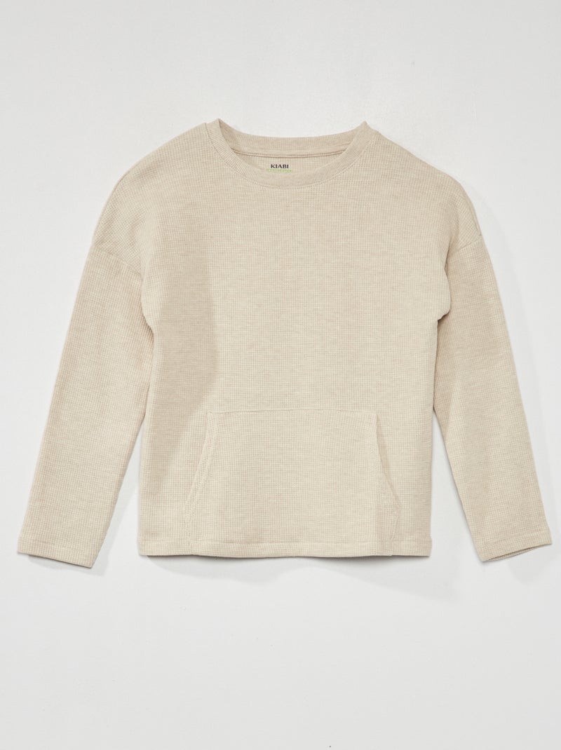 Camiseta de nido de abeja de manga larga BEIGE - Kiabi