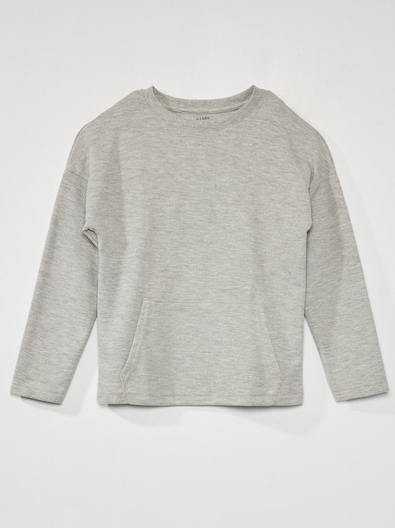 Camiseta de nido de abeja de manga larga GRIS - Kiabi