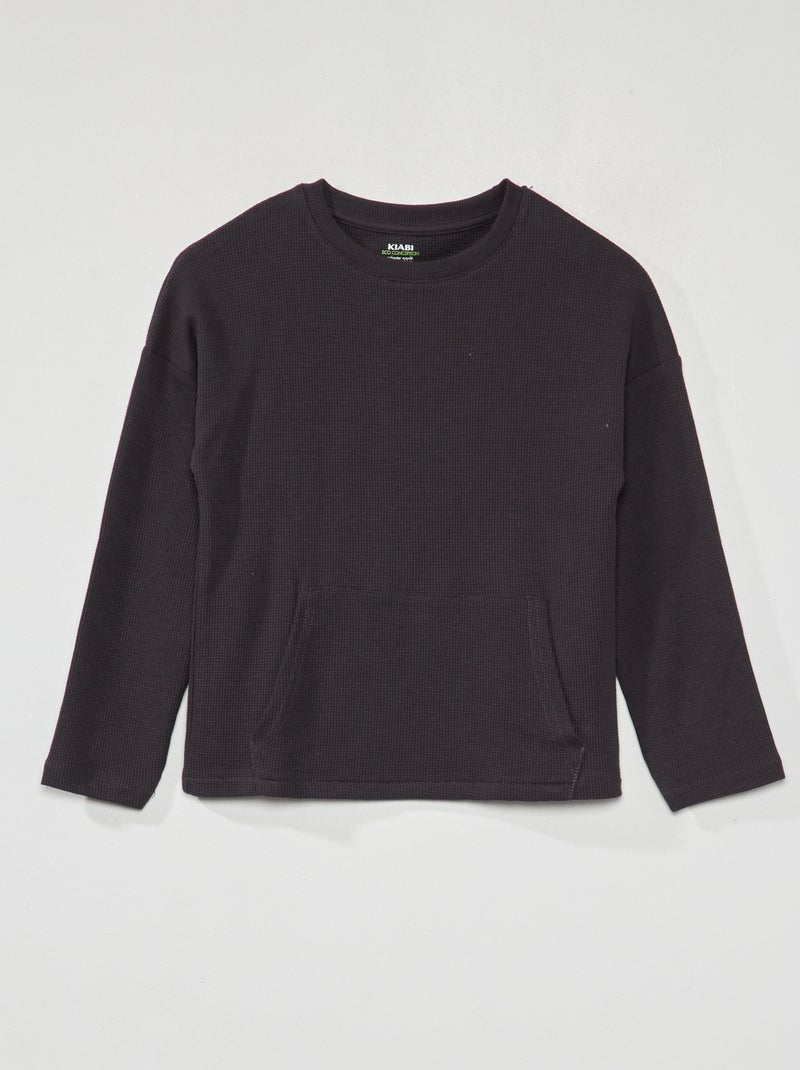 Camiseta de nido de abeja de manga larga gris oscuro - Kiabi