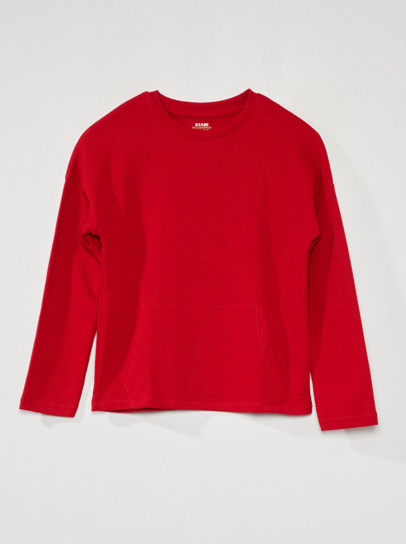 Camiseta de nido de abeja de manga larga ROJO - Kiabi