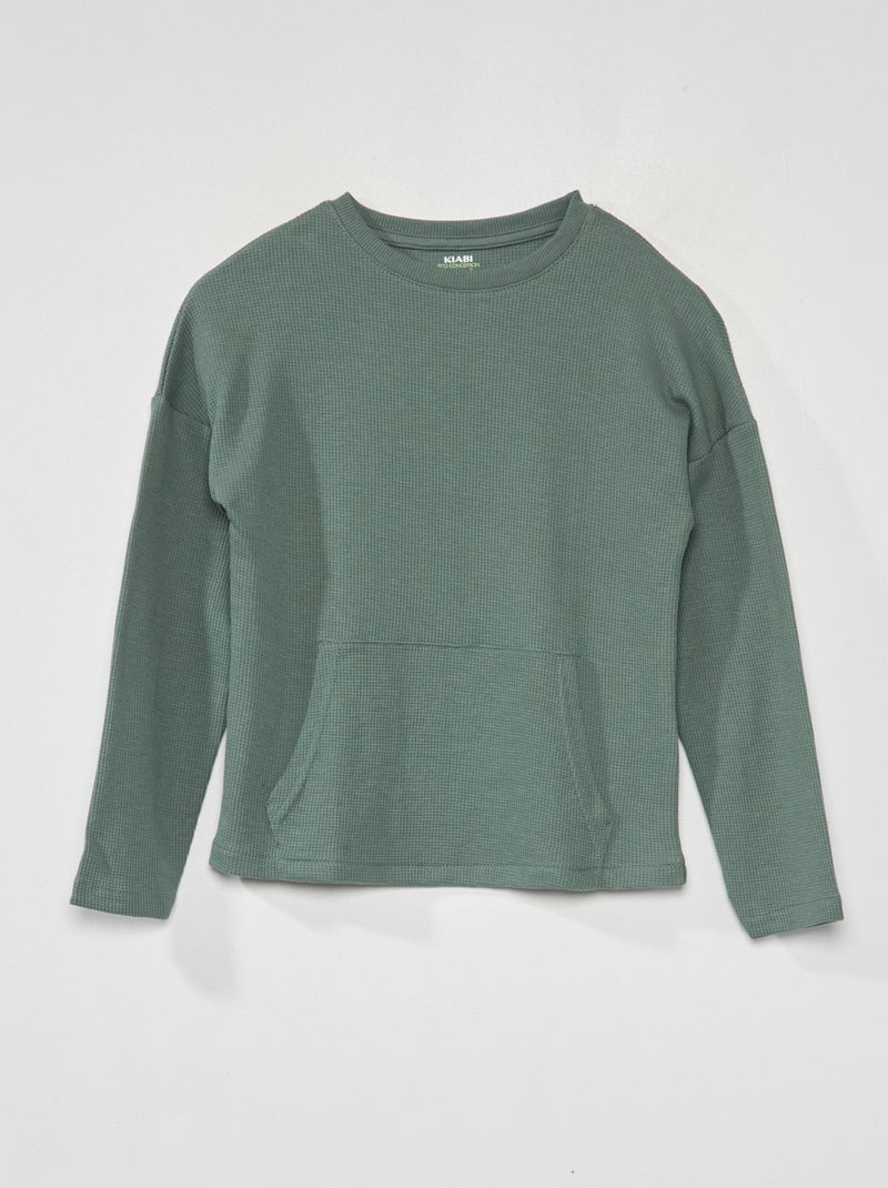 Camiseta de nido de abeja de manga larga verde gris - Kiabi