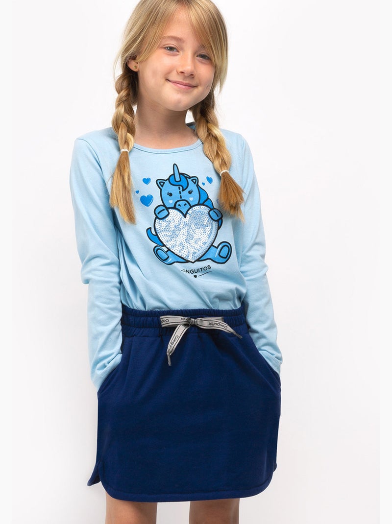 Camiseta de Niña de Manga Larga en Azul Cielo Azul - Kiabi