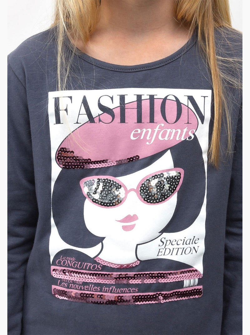 Camiseta de Niña de Manga Larga en Gris Marengo Gris - Kiabi