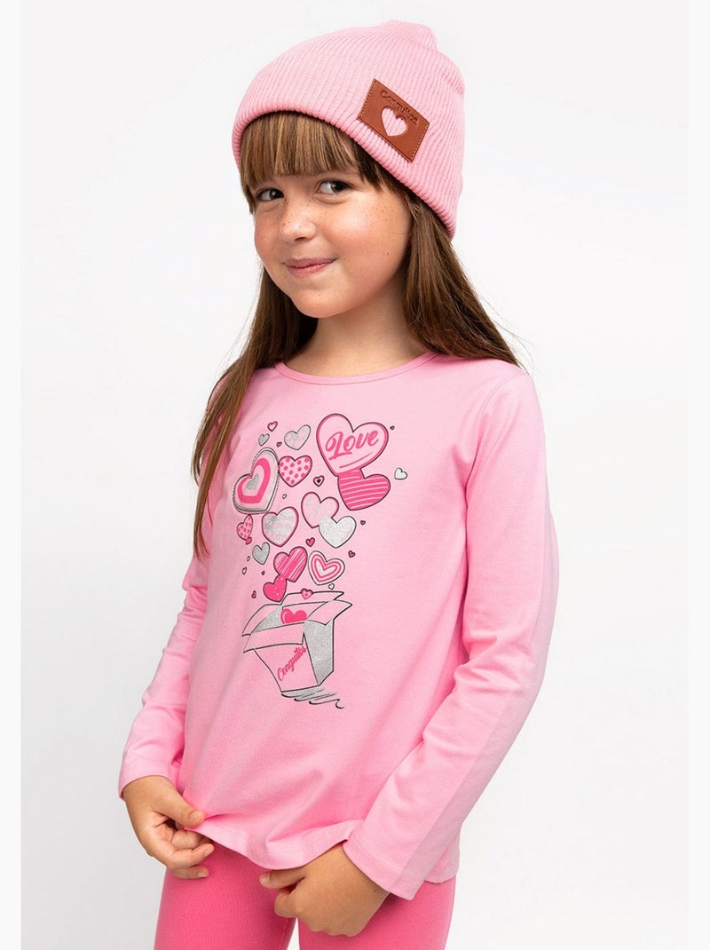 Camiseta de Niña de Manga Larga en Rosa Rosa - Kiabi