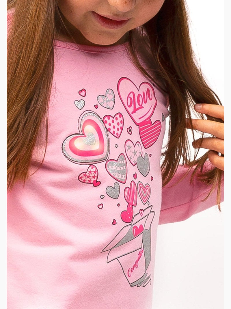 Camiseta de Niña de Manga Larga en Rosa Rosa - Kiabi