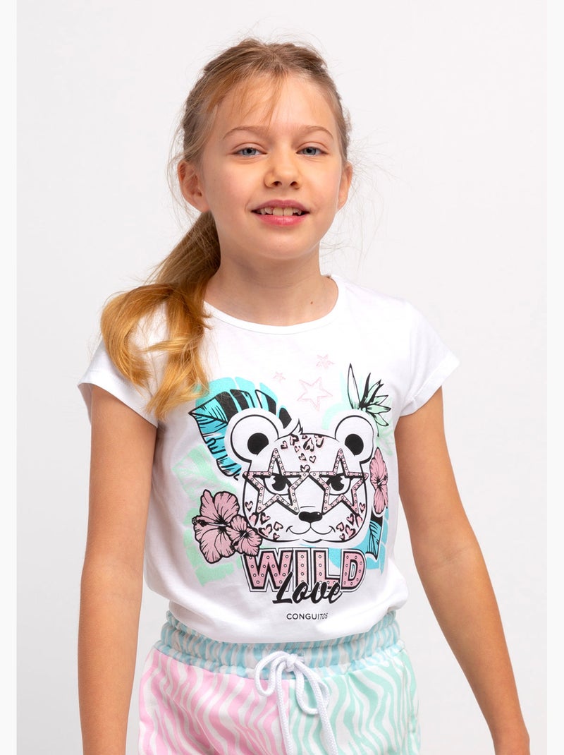 Camiseta de Niña Glitter en Blanco Blanco - Kiabi
