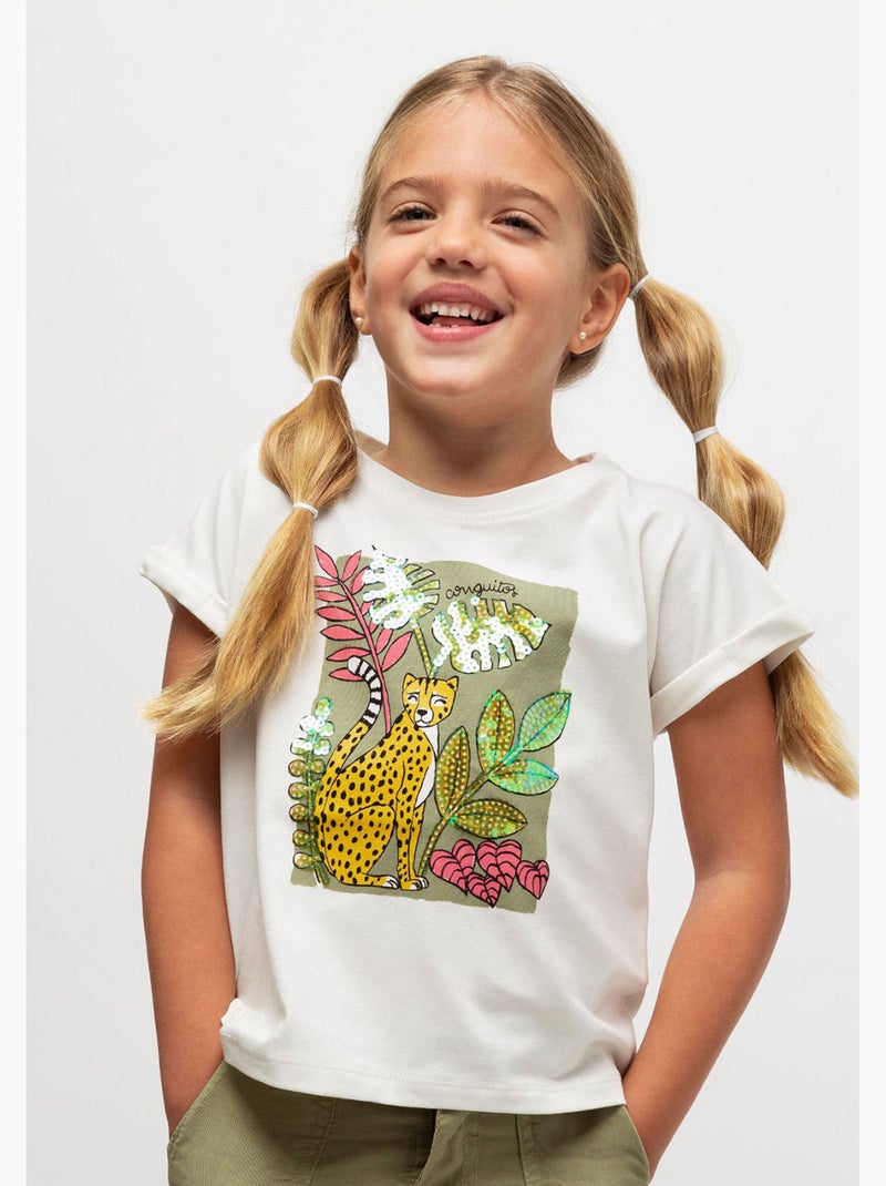 Camiseta de Niña Selva Lentejuelas Blanco - Kiabi