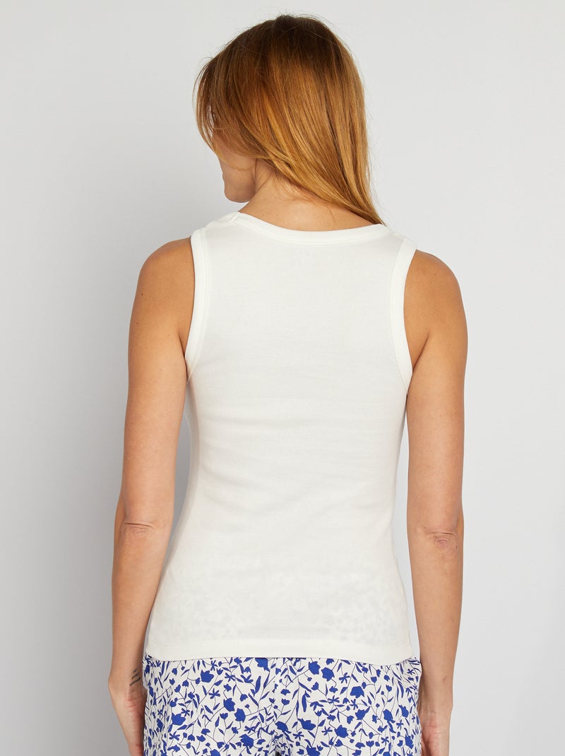 Camiseta de pijama acanalada de tirantes BLANCO - Kiabi