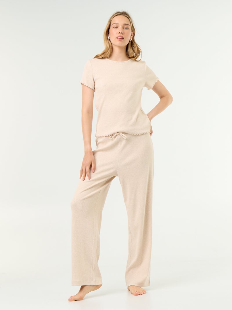 Camiseta de pijama de punto acanalado Beige - Kiabi