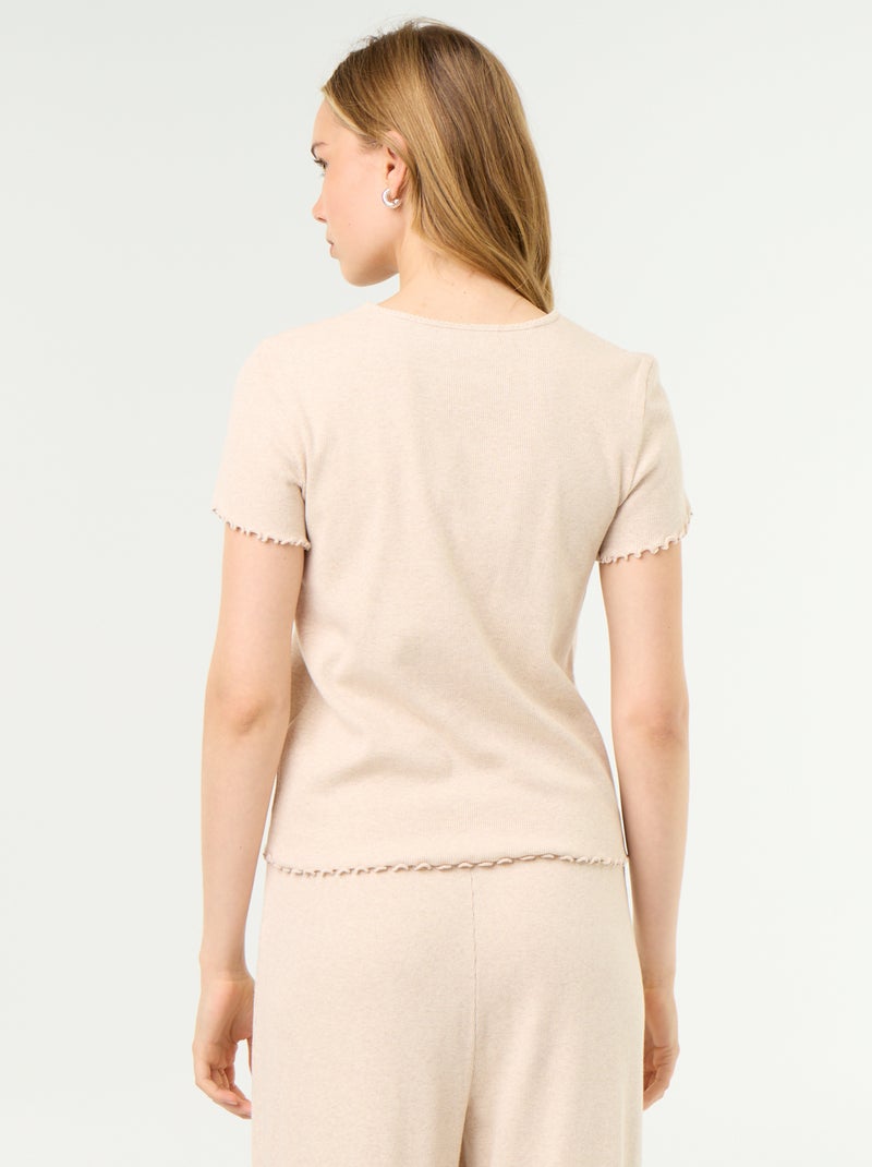 Camiseta de pijama de punto acanalado Beige - Kiabi