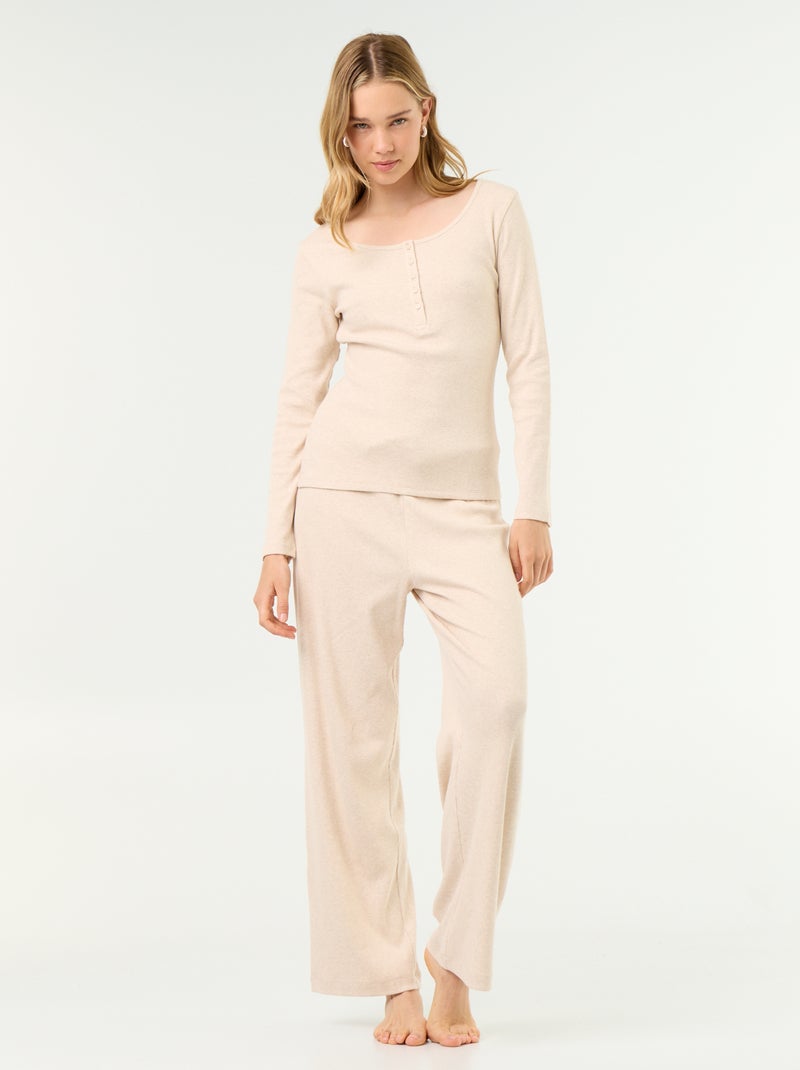 Camiseta de pijama de punto acanalado Beige - Kiabi