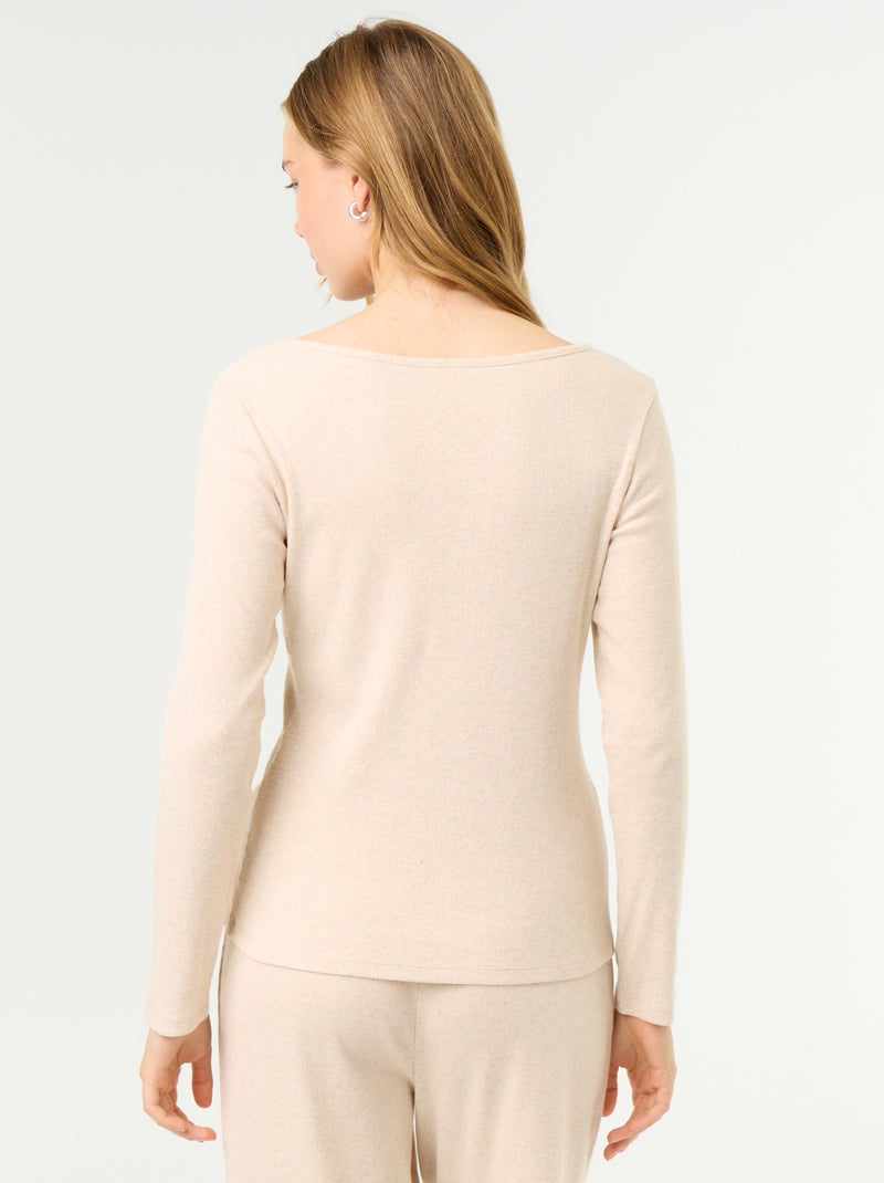 Camiseta de pijama de punto acanalado Beige - Kiabi