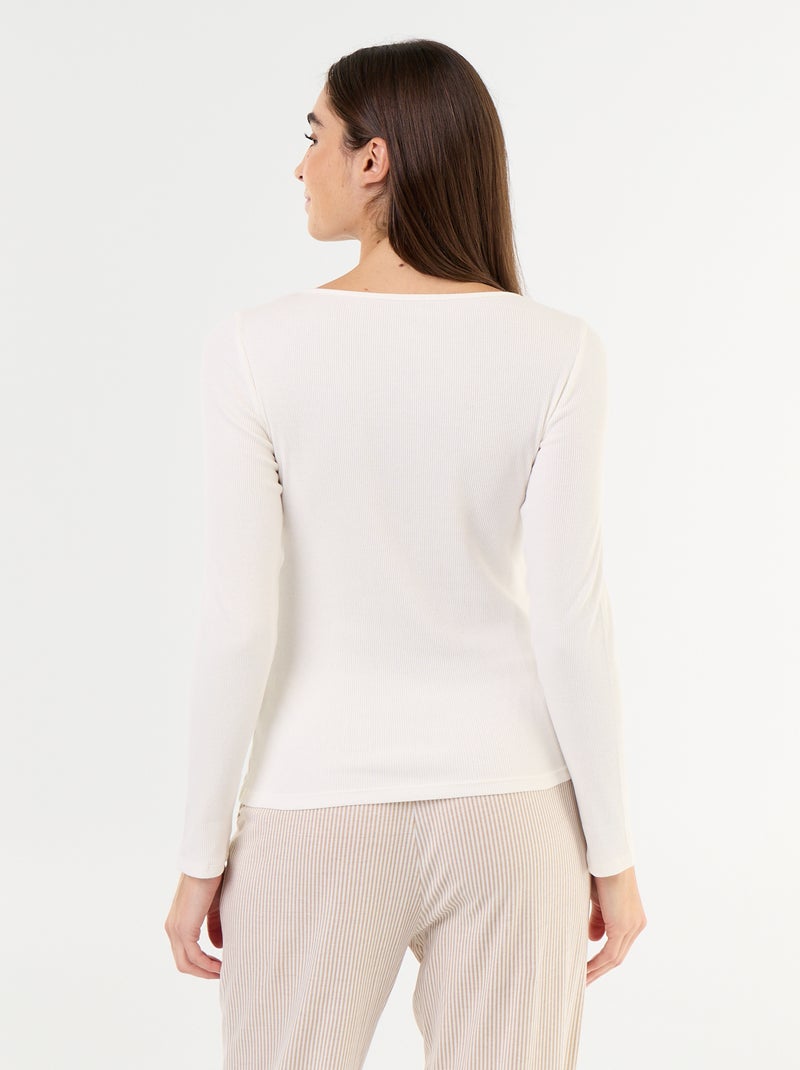 Camiseta de pijama de punto acanalado Blanco - Kiabi