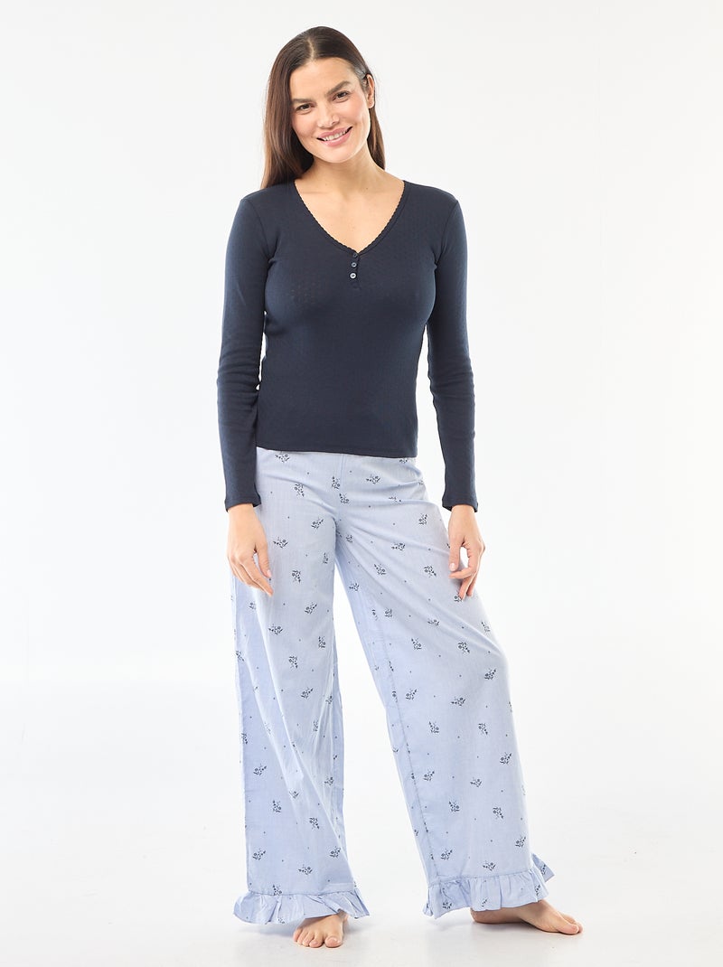 Camiseta de pijama de punto calado Azul - Kiabi