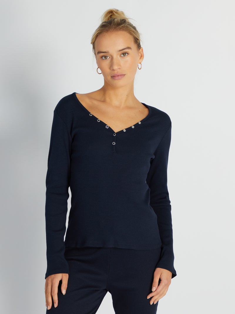 Camiseta de pijama de punto de canalé azul - Kiabi