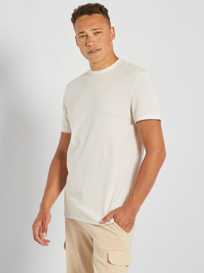 Camiseta de piqué de algodón beige - Kiabi