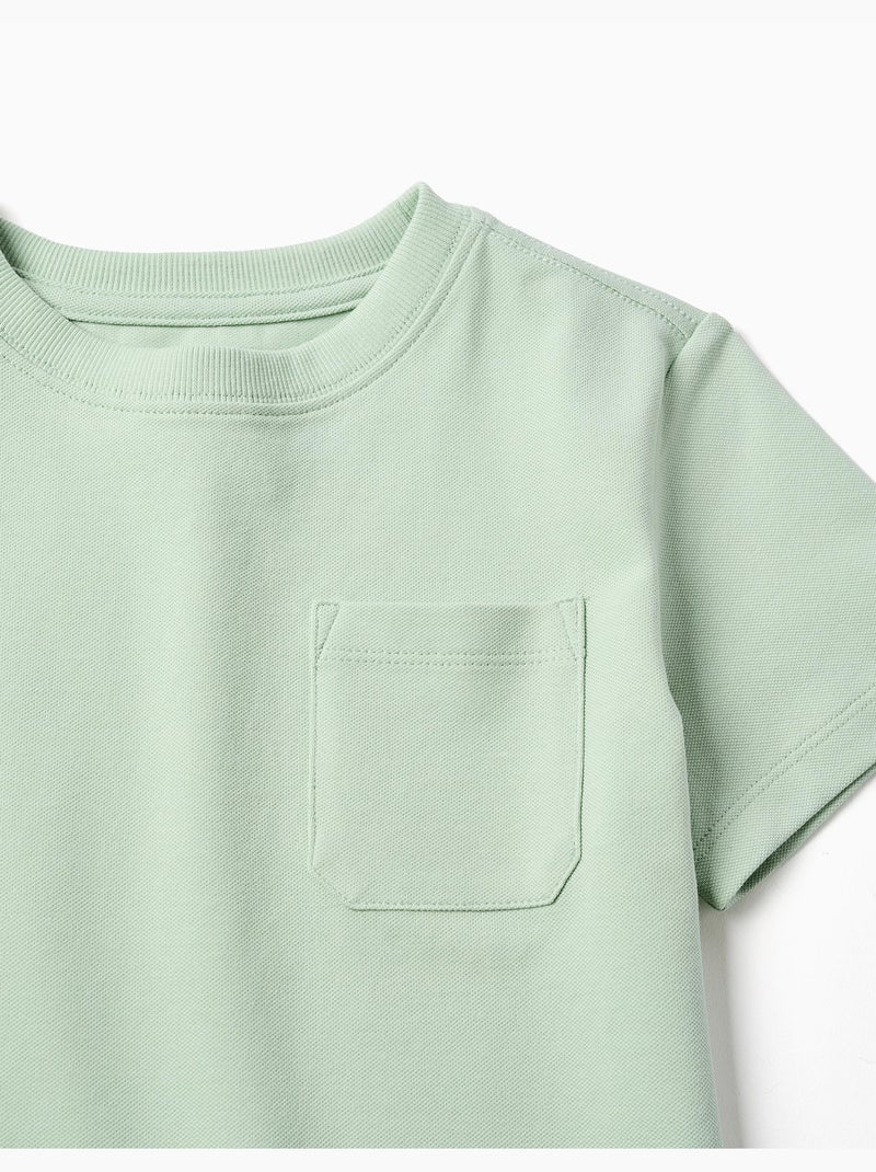 Camiseta de piqué de algodón con bolsillo Verde claro - Kiabi