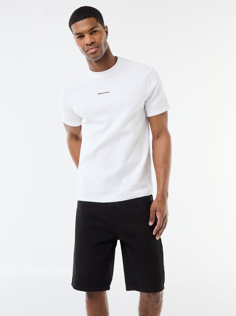 Camiseta de piqué de algodón de manga corta Blanco - Kiabi