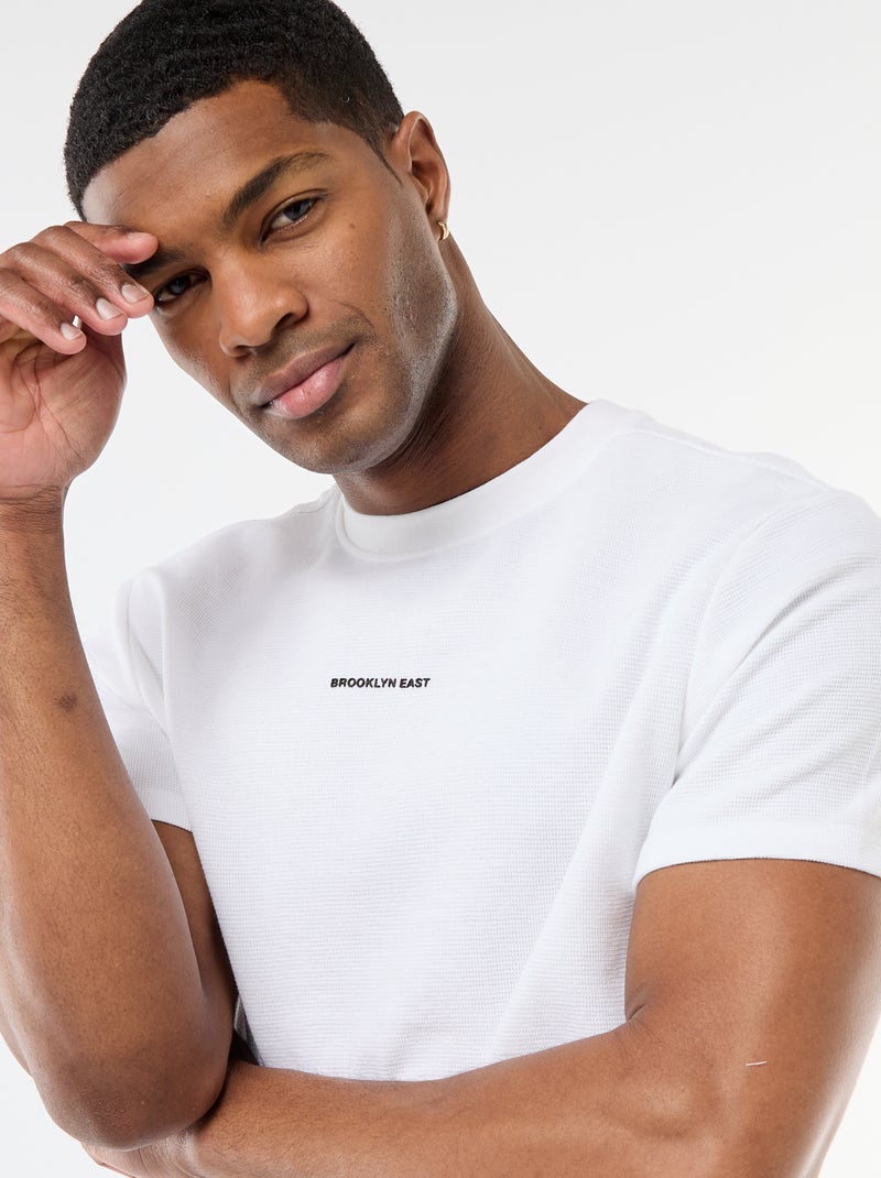 Camiseta de piqué de algodón de manga corta Blanco - Kiabi