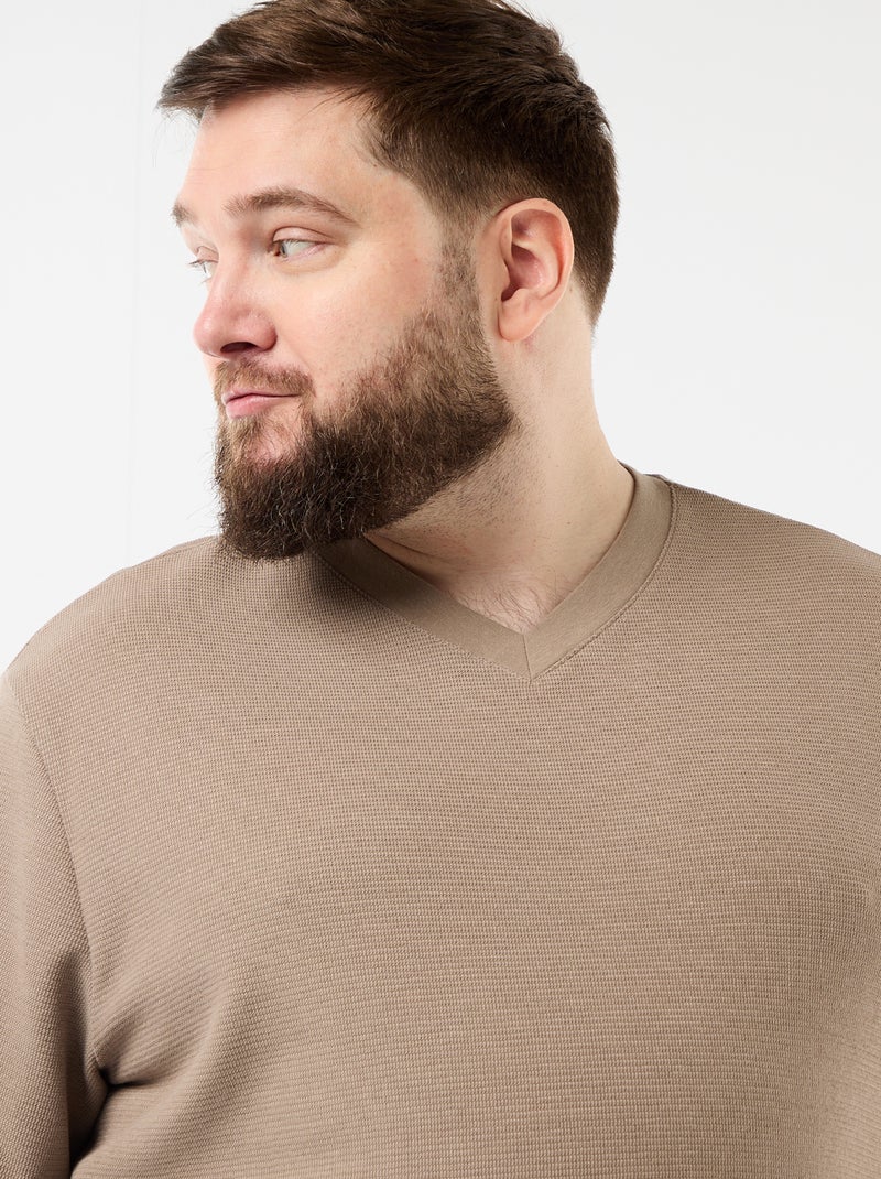 Camiseta de piqué de manga corta Beige - Kiabi