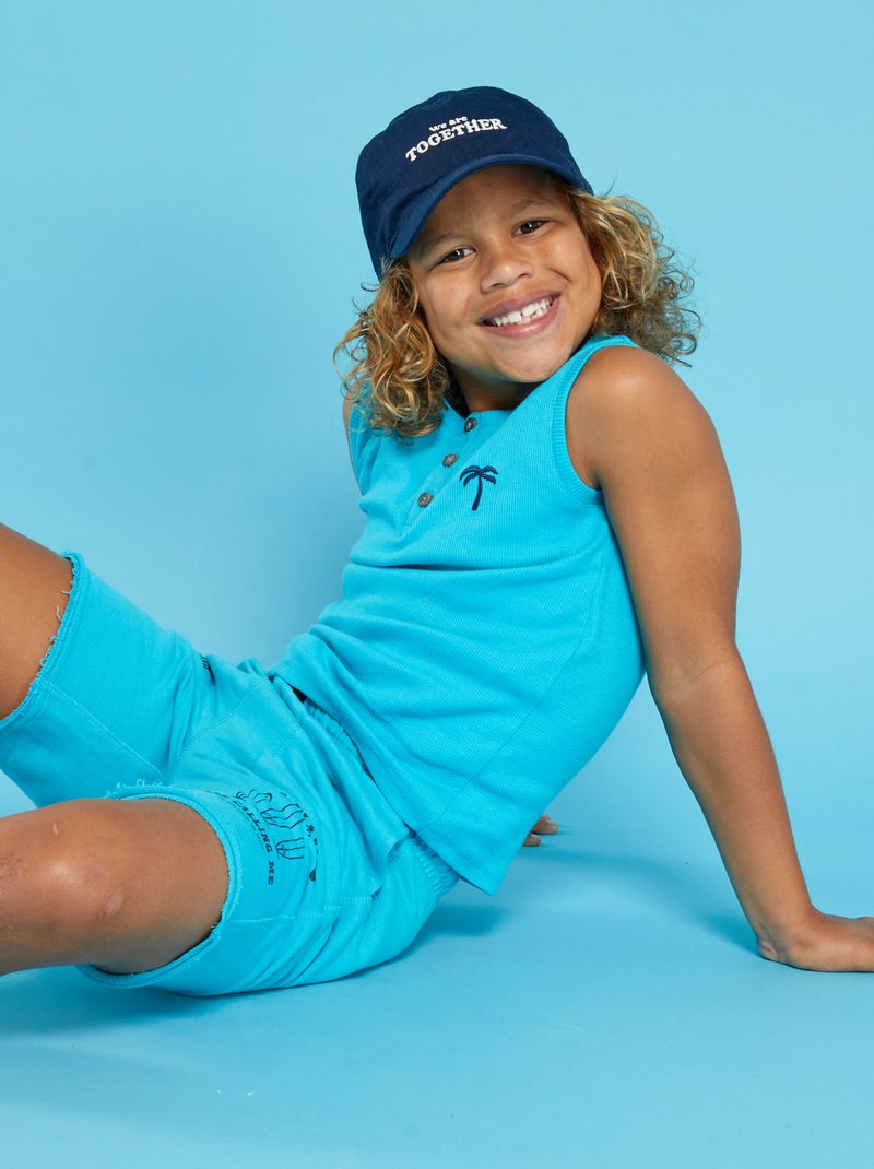 Camiseta de playa sin mangas con palmera bordada AZUL - Kiabi