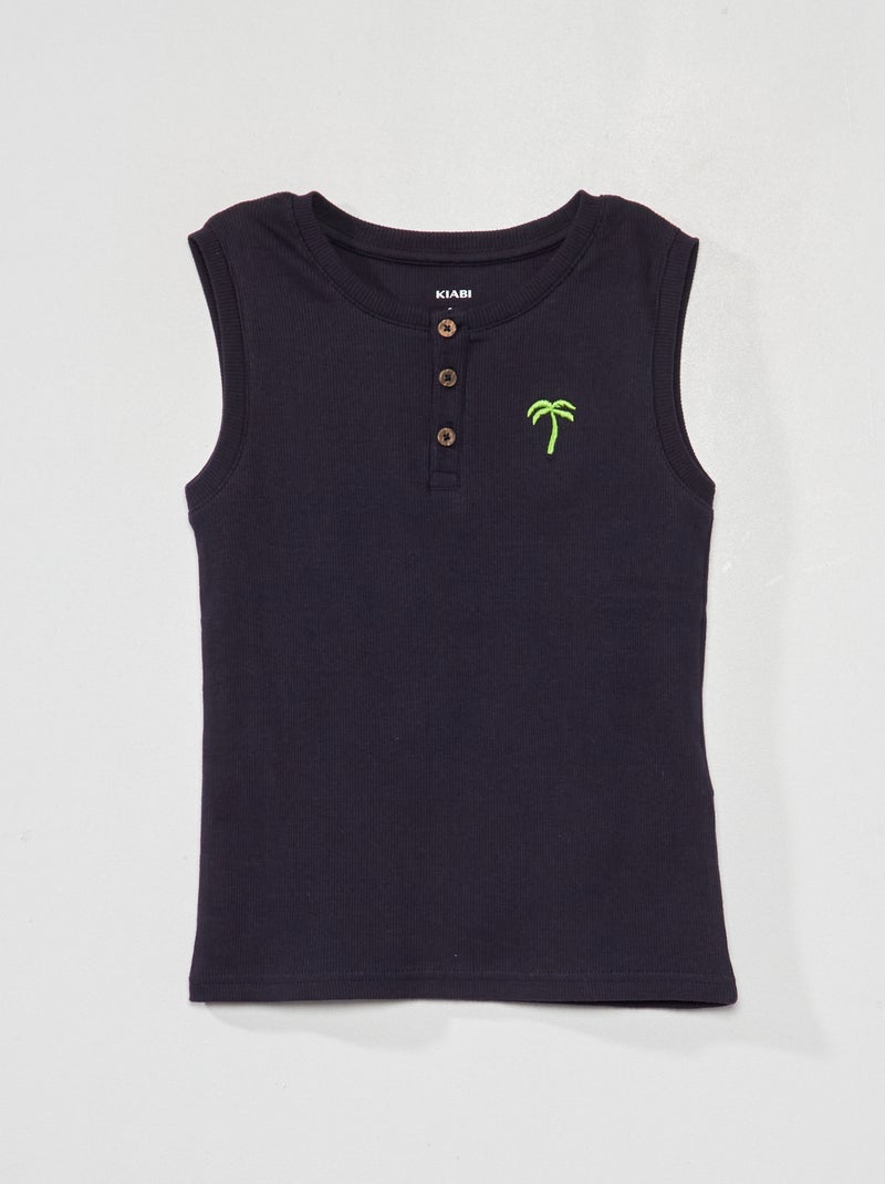 Camiseta de playa sin mangas con palmera bordada AZUL - Kiabi