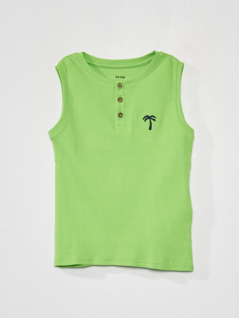 Camiseta de playa sin mangas con palmera bordada VERDE - Kiabi