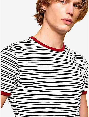Camiseta de poliéster y viscosa a rayas de corte entallado giesto