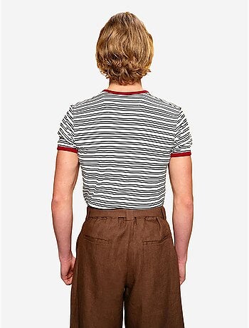 Camiseta de poliéster y viscosa a rayas de corte entallado giesto