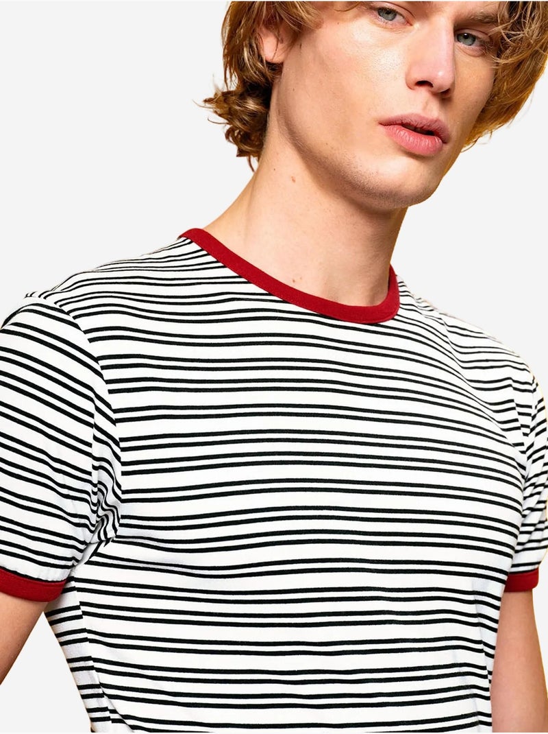 Camiseta de poliéster y viscosa a rayas de corte entallado giesto Blanco - Kiabi