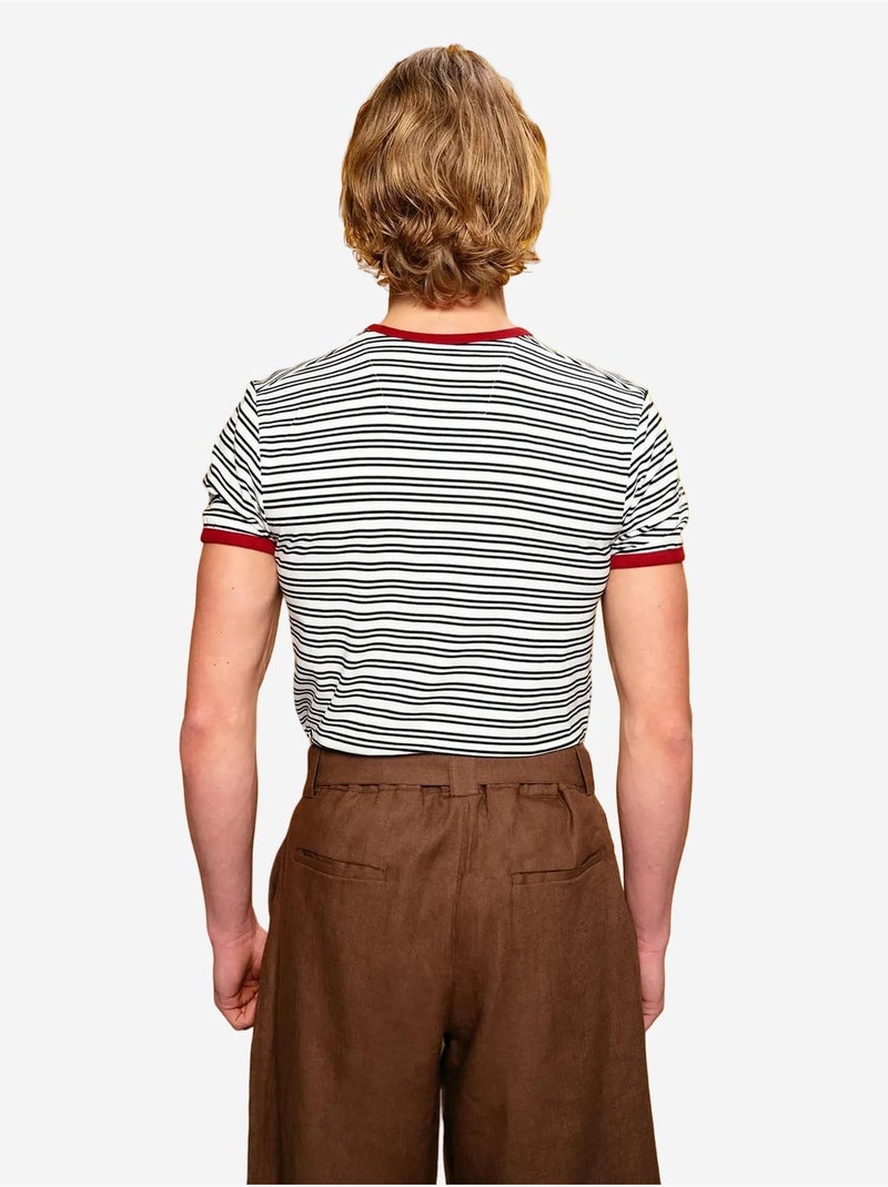 Camiseta de poliéster y viscosa a rayas de corte entallado giesto Blanco - Kiabi