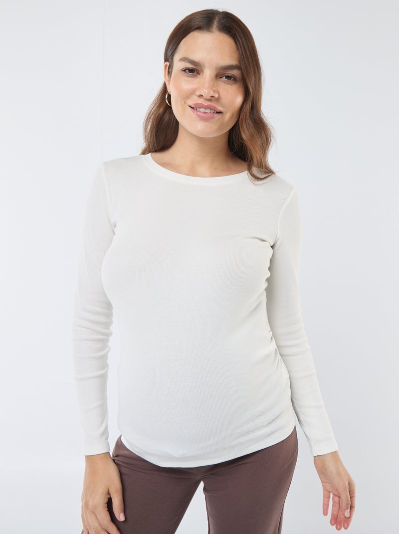 Camiseta de premamá de canalé Blanco - Kiabi