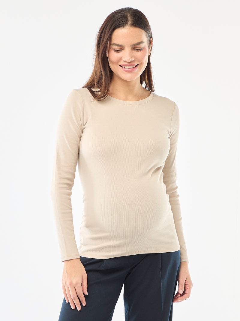 Camiseta de premamá de canalé Gris - Kiabi