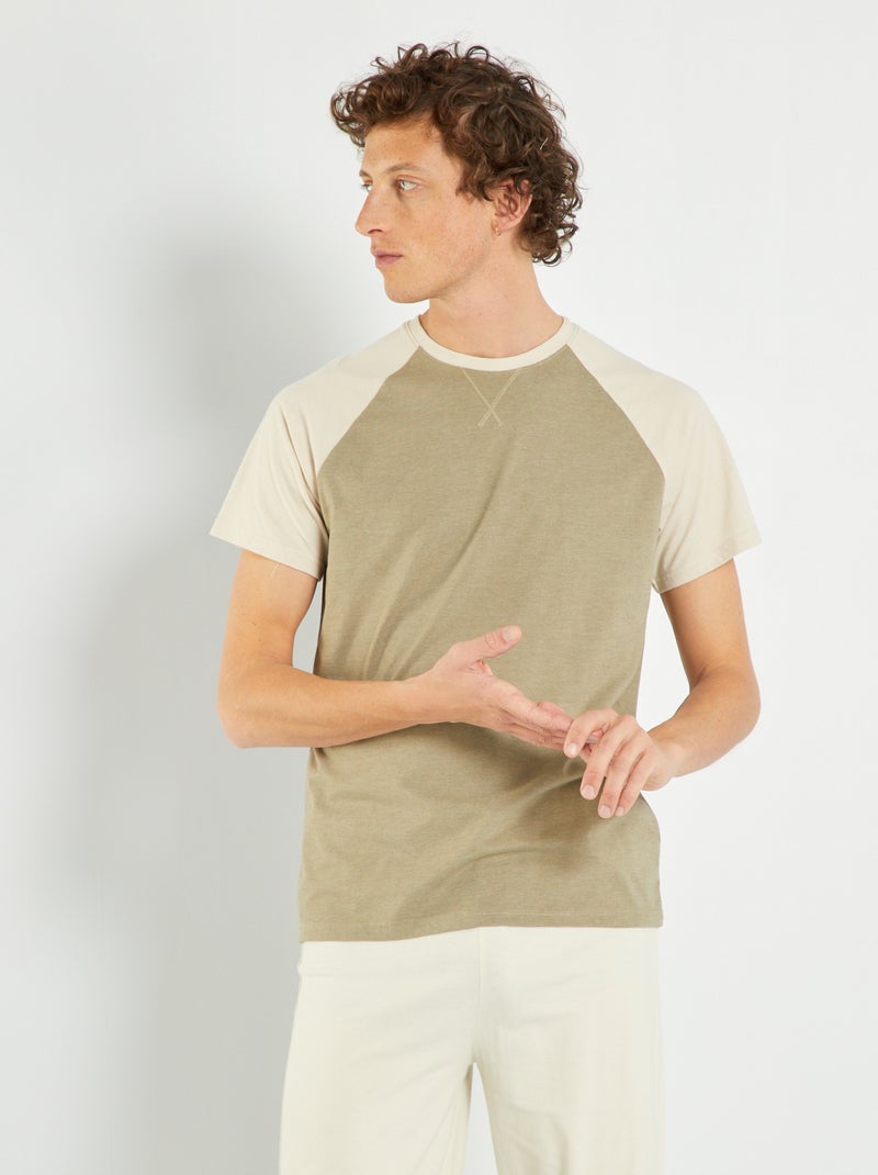 Camiseta de punto - Pijama caqui/beige - Kiabi