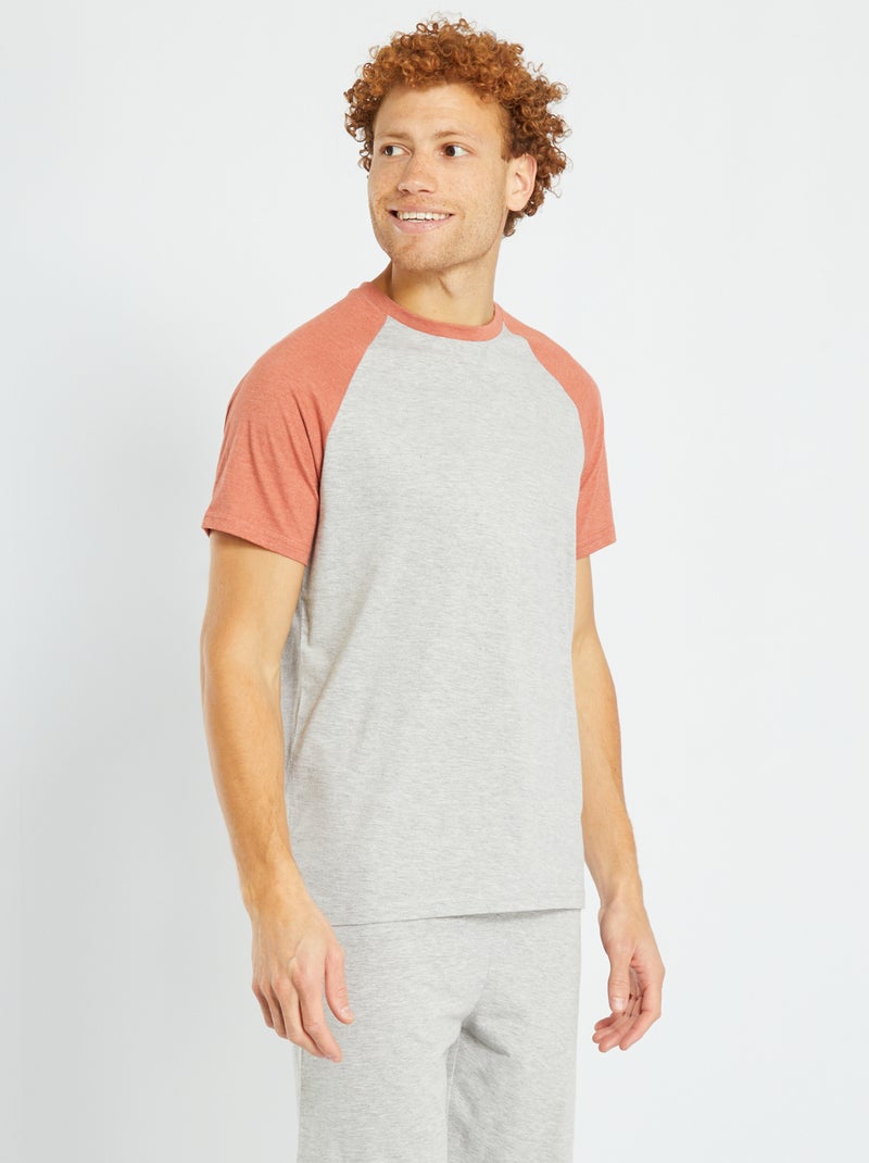 Camiseta de punto - Pijama gris/naranja - Kiabi