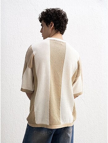 Camiseta de punto a rayas con cuello redondo de giesto