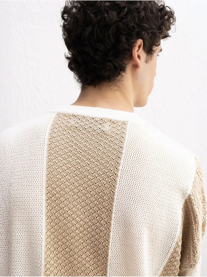 Camiseta de punto a rayas con cuello redondo de giesto Beige arcilla - Kiabi