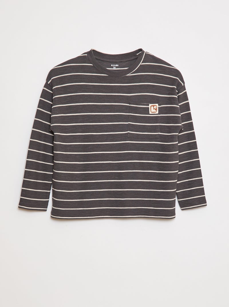 Camiseta de punto a rayas Gris - Kiabi