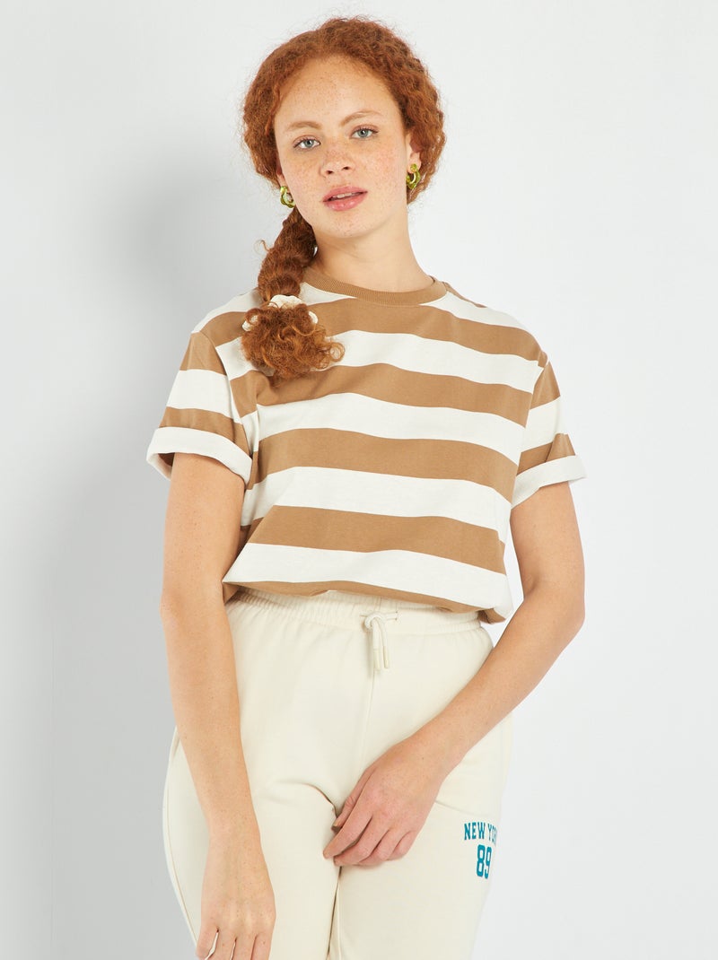 Camiseta de punto a rayas Marron - Kiabi