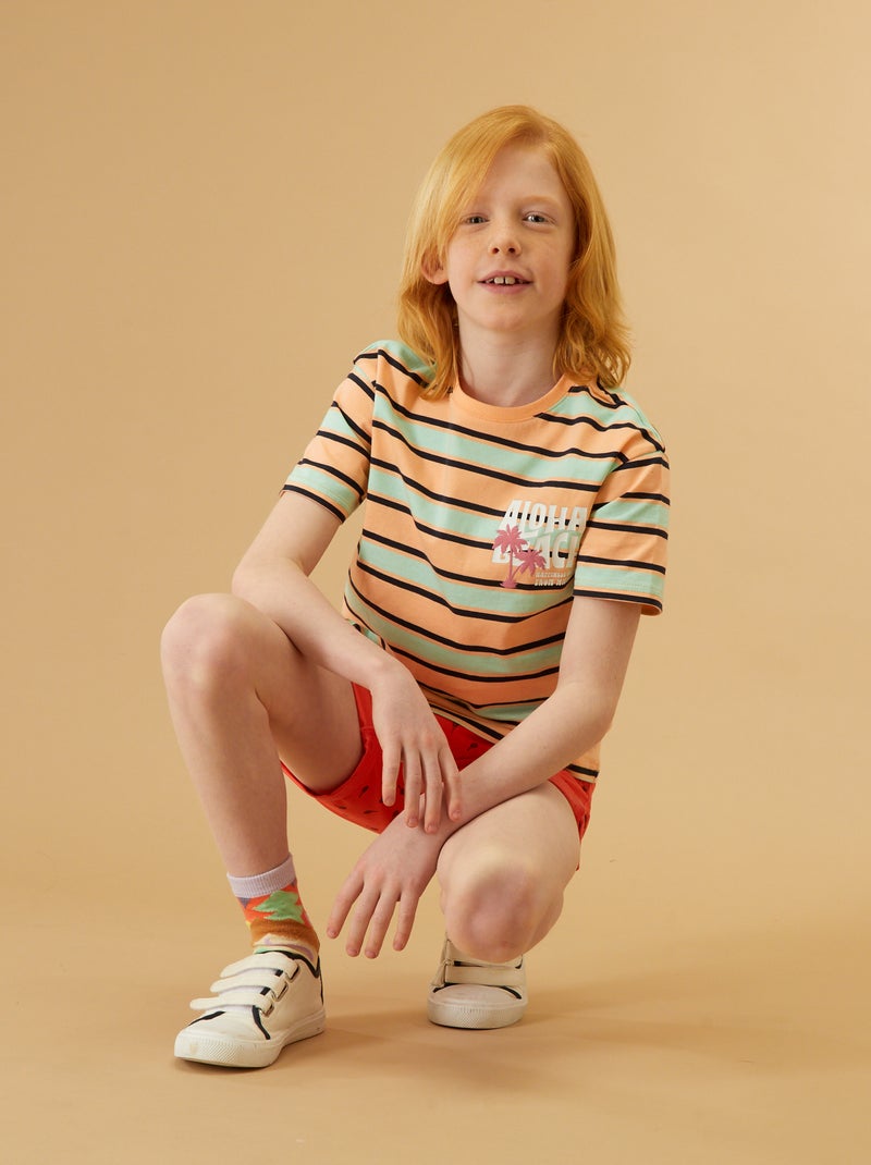 Camiseta de punto a rayas NARANJA - Kiabi