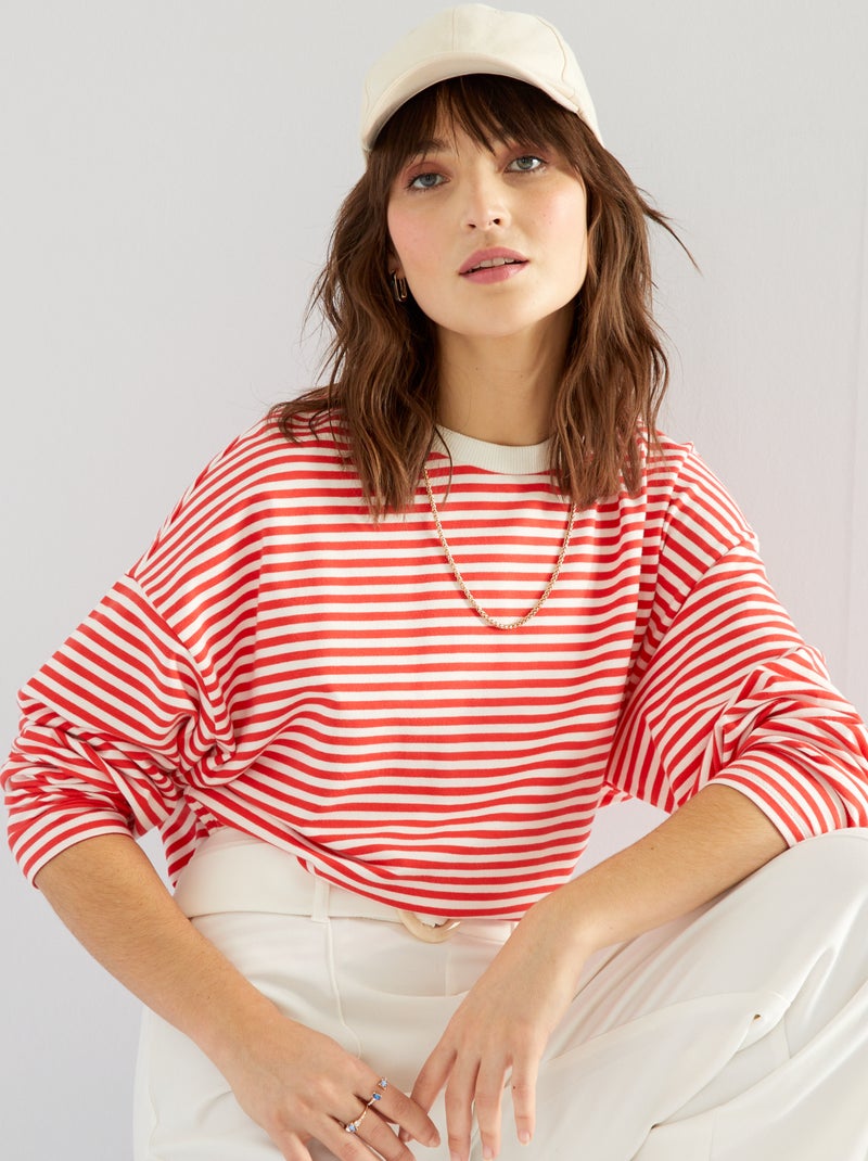 Camiseta de punto a rayas ROJO - Kiabi