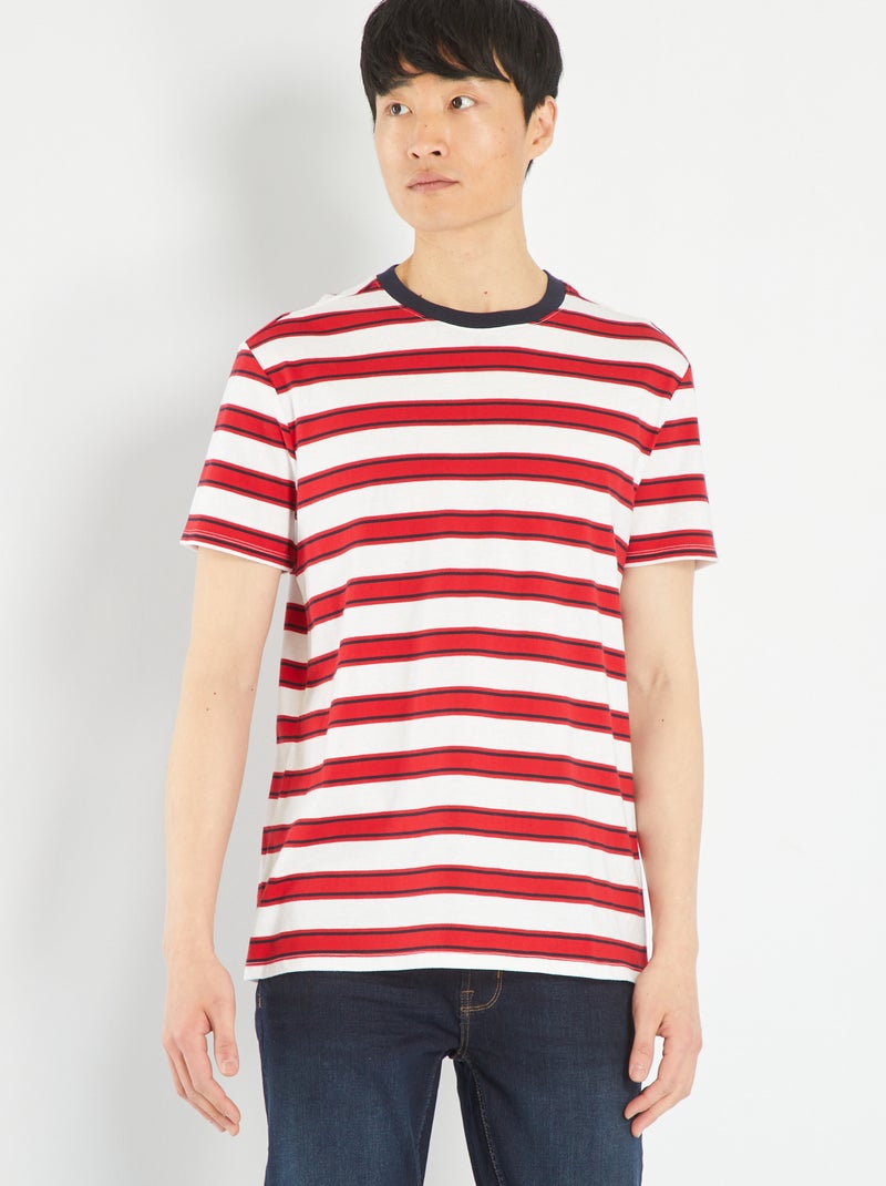 Camiseta de punto a rayas ROJO - Kiabi