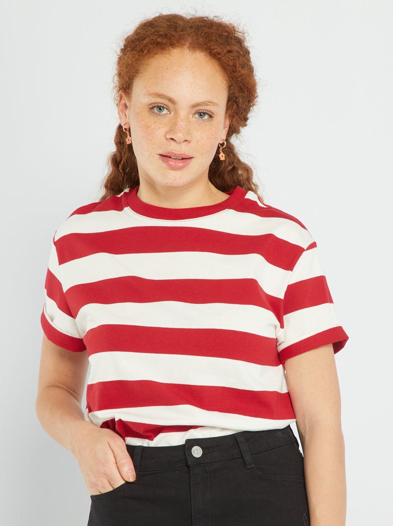 Camiseta de punto a rayas Rojo - Kiabi