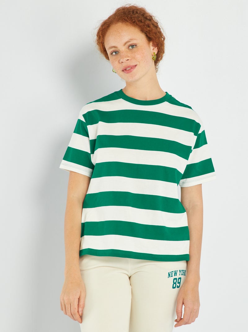 Camiseta de punto a rayas Verde - Kiabi