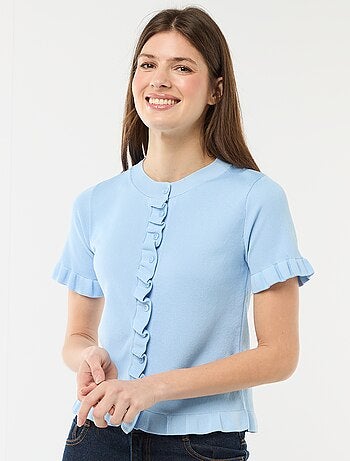 Camiseta de punto abotonada con volantes