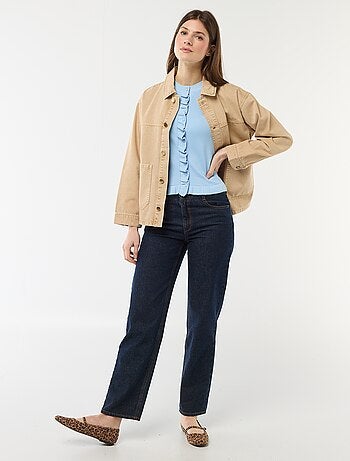 Camiseta de punto abotonada con volantes