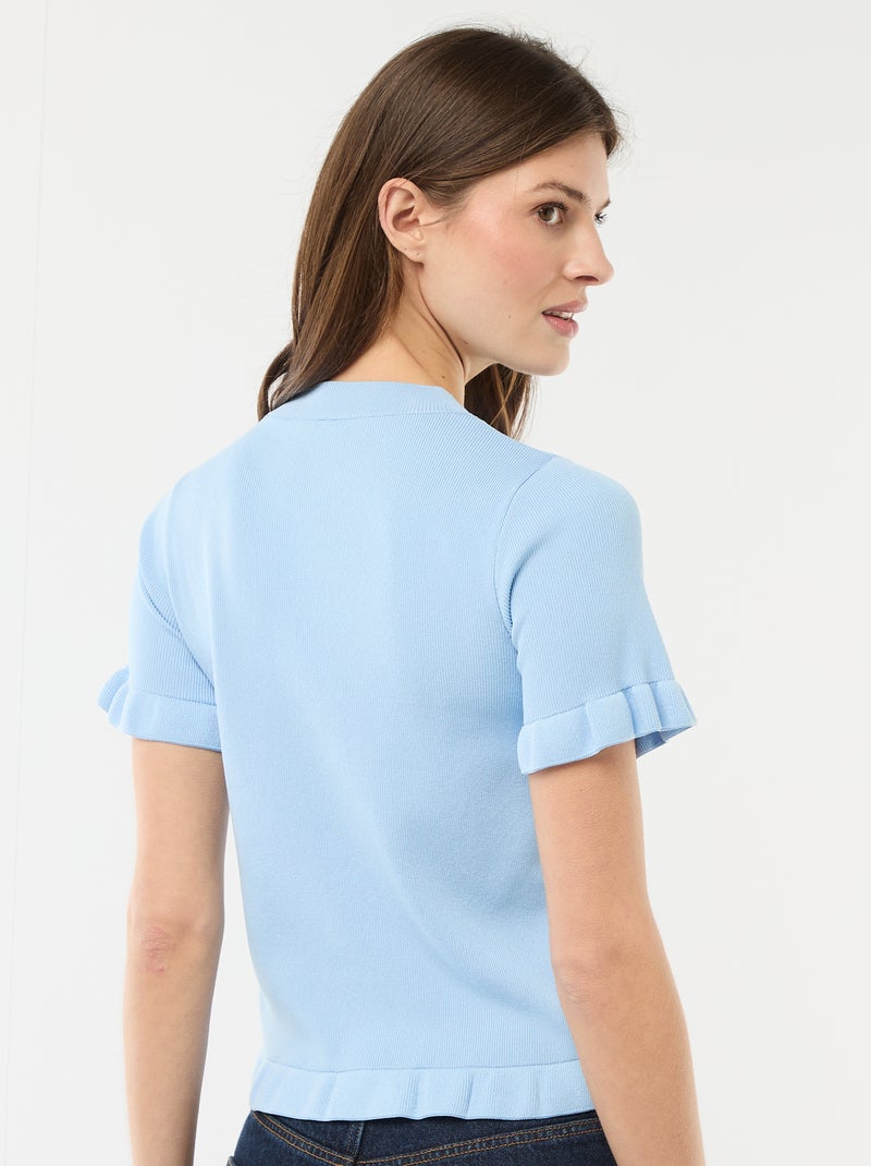 Camiseta de punto abotonada con volantes Azul - Kiabi