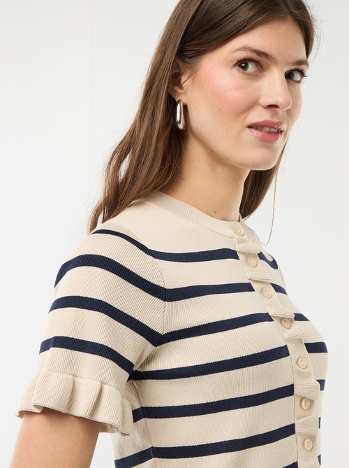 Camiseta de punto abotonada con volantes - Kiabi